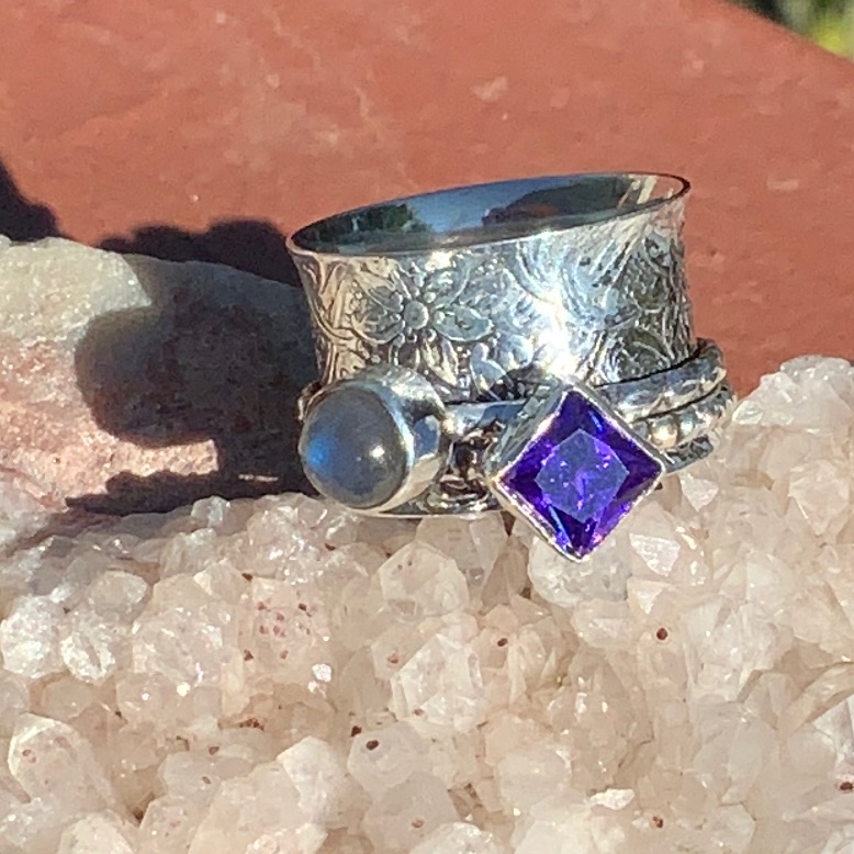 Sterling Silver Floral Ring With Amethyst And Labradorite Stones Sz 75 84$